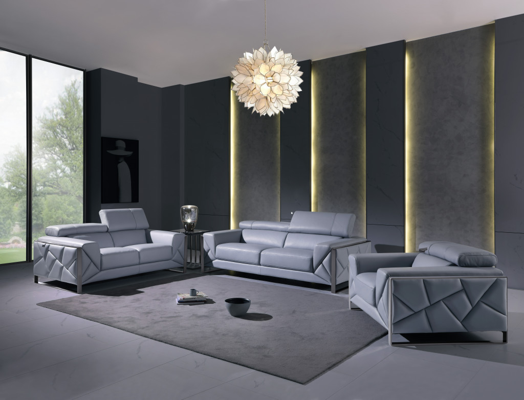 Light Blue Italian Leather 3-Piece Seating Set for Six 6 Light Blue Italian Leather 3-Piece Seating Set for Six - Image 6