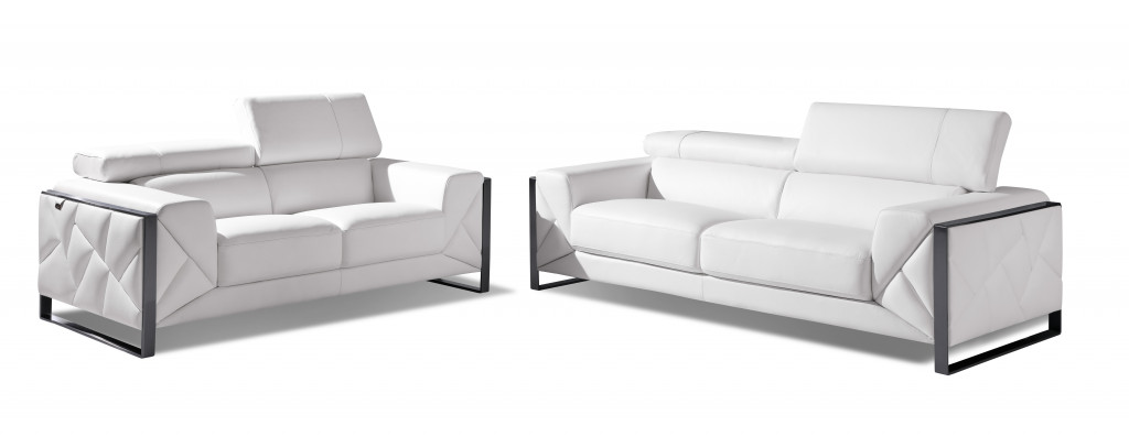 White Italian Leather Sofa and Loveseat Set, Seats 5 1 White Italian Leather Sofa and Loveseat Set, Seats 5