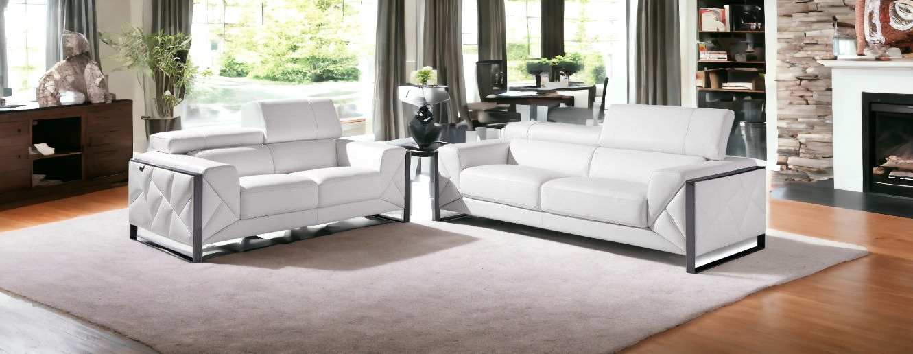 White Italian Leather Sofa and Loveseat Set, Seats 5 2 White Italian Leather Sofa and Loveseat Set, Seats 5 - Image 2
