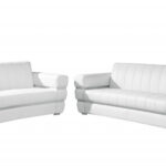 Two Piece White Italian Leather Sofa and Loveseat Seating Set