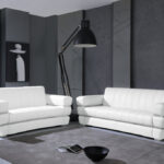 Two Piece White Italian Leather Sofa and Loveseat Seating Set