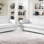 Two Piece White Italian Leather Sofa and Loveseat Seating Set