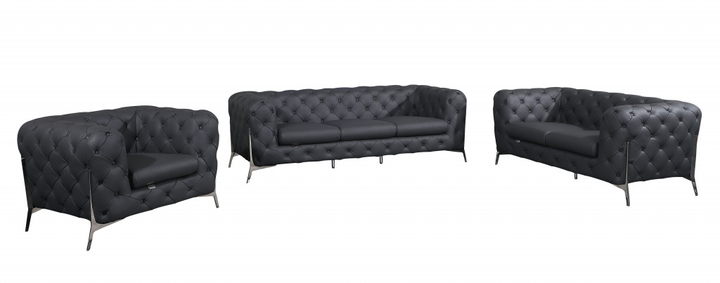 Dark Gray Italian Leather Seating Set, Six Person, Three Piece 1 Dark Gray Italian Leather Seating Set, Six Person, Three Piece