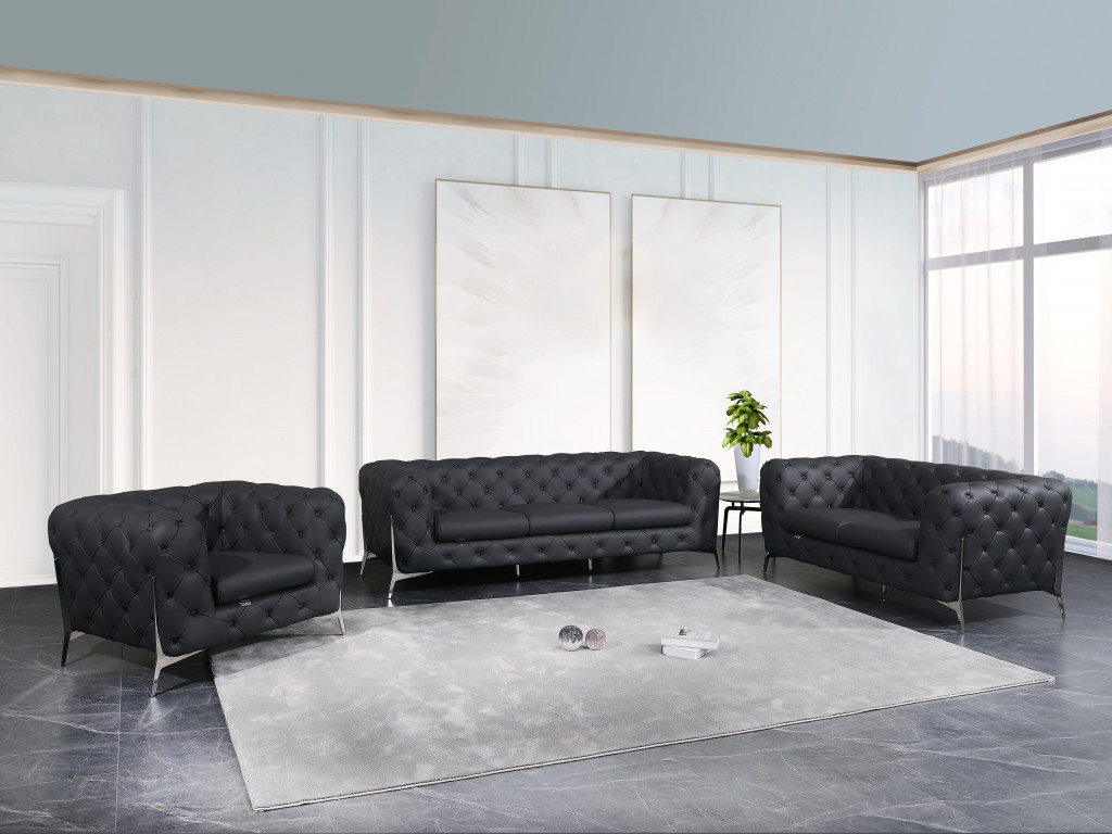 Dark Gray Italian Leather Seating Set, Six Person, Three Piece 6 Dark Gray Italian Leather Seating Set, Six Person, Three Piece - Image 6