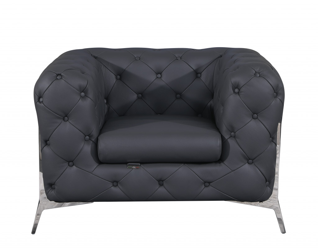 Dark Gray Italian Leather Seating Set, Six Person, Three Piece 3 Dark Gray Italian Leather Seating Set, Six Person, Three Piece - Image 3