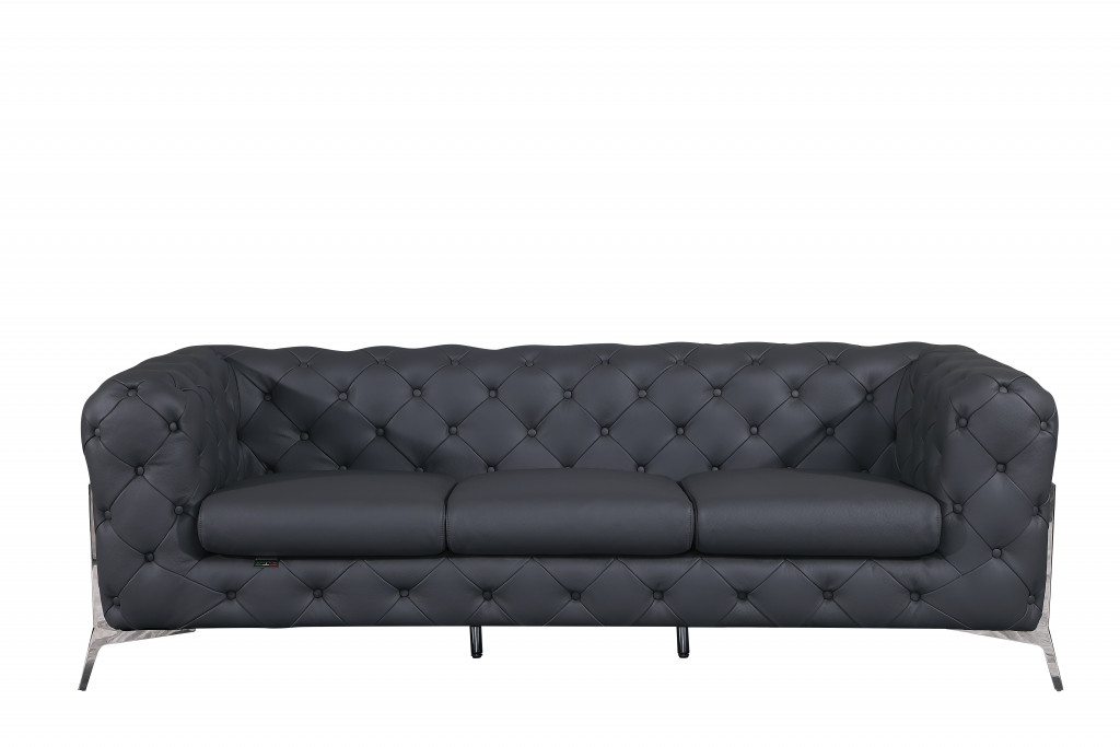 Dark Gray Italian Leather Seating Set, Six Person, Three Piece 5 Dark Gray Italian Leather Seating Set, Six Person, Three Piece - Image 5