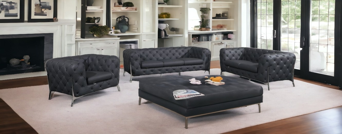 Dark Gray Italian Leather Seating Set, Six Person, Three Piece 2 Dark Gray Italian Leather Seating Set, Six Person, Three Piece - Image 2