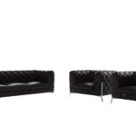 Italian Leather Black Seating Set, Three Pieces, Seats Five