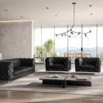Italian Leather Black Seating Set, Three Pieces, Seats Five