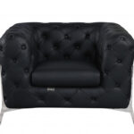 Italian Leather Black Seating Set, Three Pieces, Seats Five