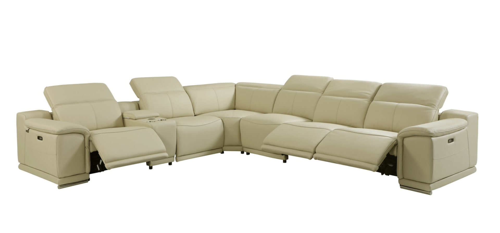 138 Inch Beige Italian Leather Power Reclining U Shaped Sectional (7 Piece) 1 138 Inch Beige Italian Leather Power Reclining U Shaped Sectional (7 Piece)