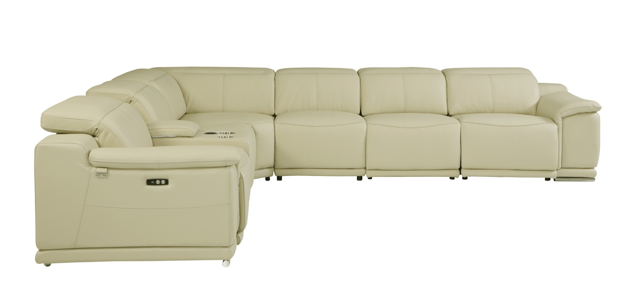 138 Inch Beige Italian Leather Power Reclining U Shaped Sectional (7 Piece) 4 138 Inch Beige Italian Leather Power Reclining U Shaped Sectional (7 Piece) - Image 4