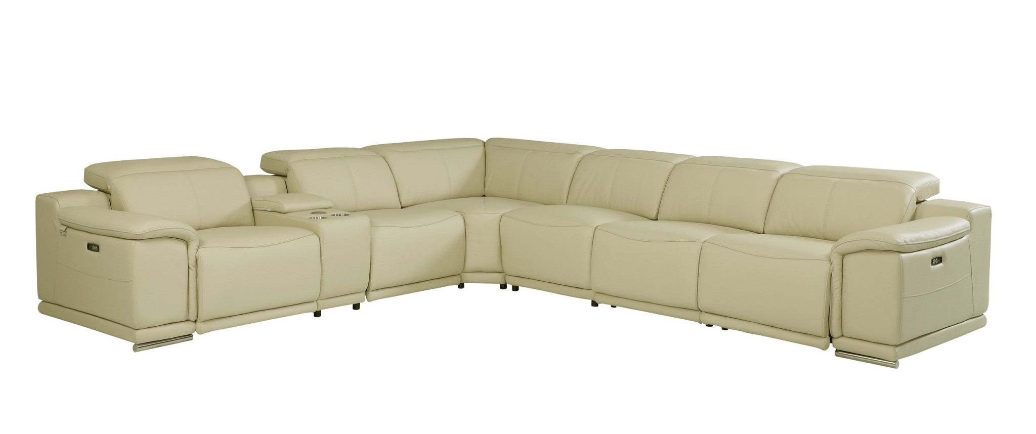 138 Inch Beige Italian Leather Power Reclining U Shaped Sectional (7 Piece) 5 138 Inch Beige Italian Leather Power Reclining U Shaped Sectional (7 Piece) - Image 5