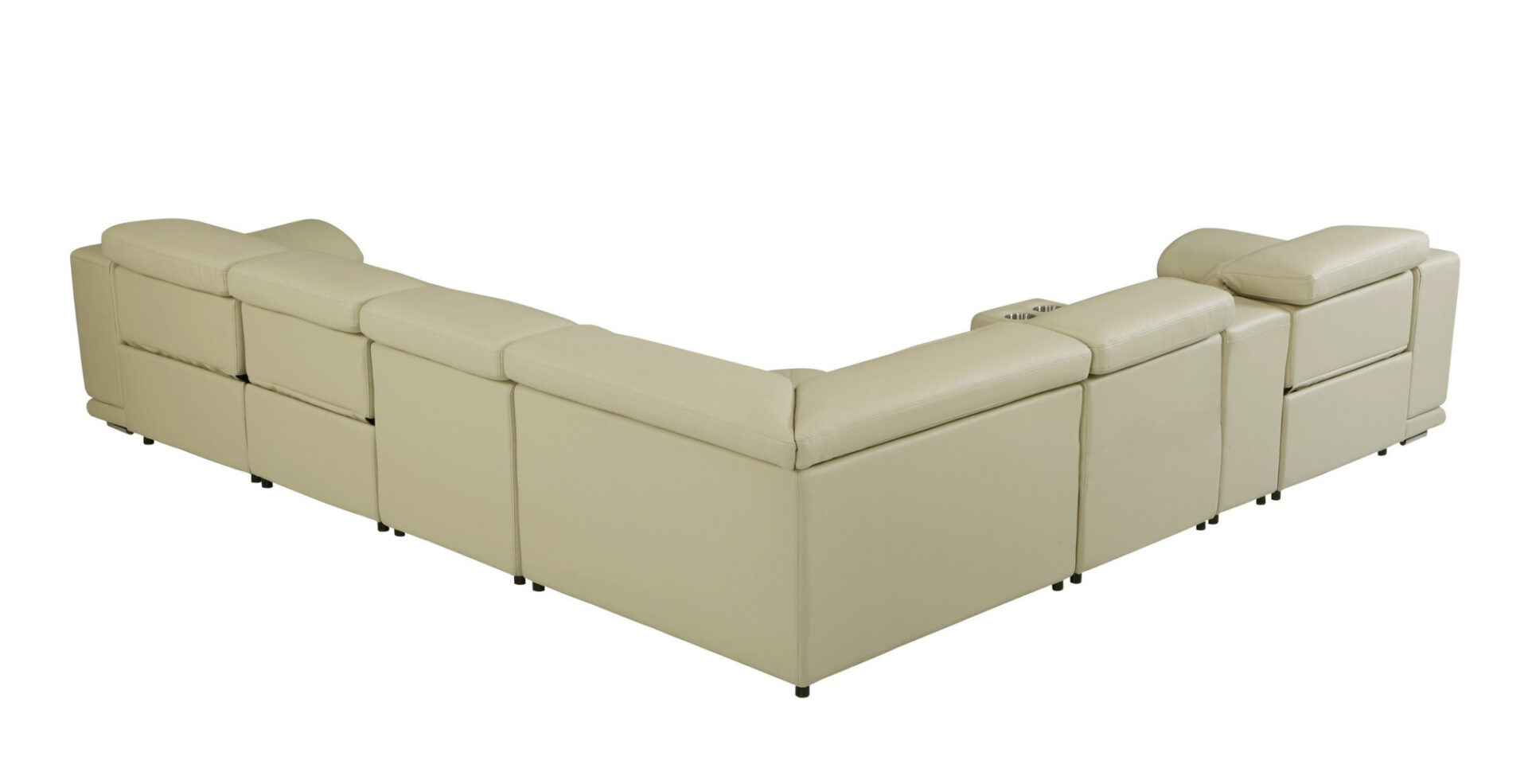 138 Inch Beige Italian Leather Power Reclining U Shaped Sectional (7 Piece) 6 138 Inch Beige Italian Leather Power Reclining U Shaped Sectional (7 Piece) - Image 6