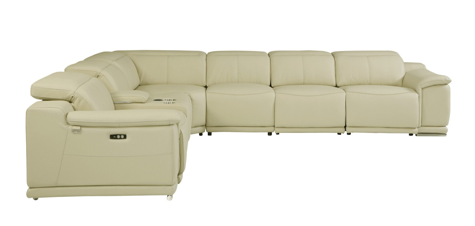 138" Beige Italian Leather Power Reclining U Shaped Sectional (7-Piece) 1 138" Beige Italian Leather Power Reclining U Shaped Sectional (7-Piece)