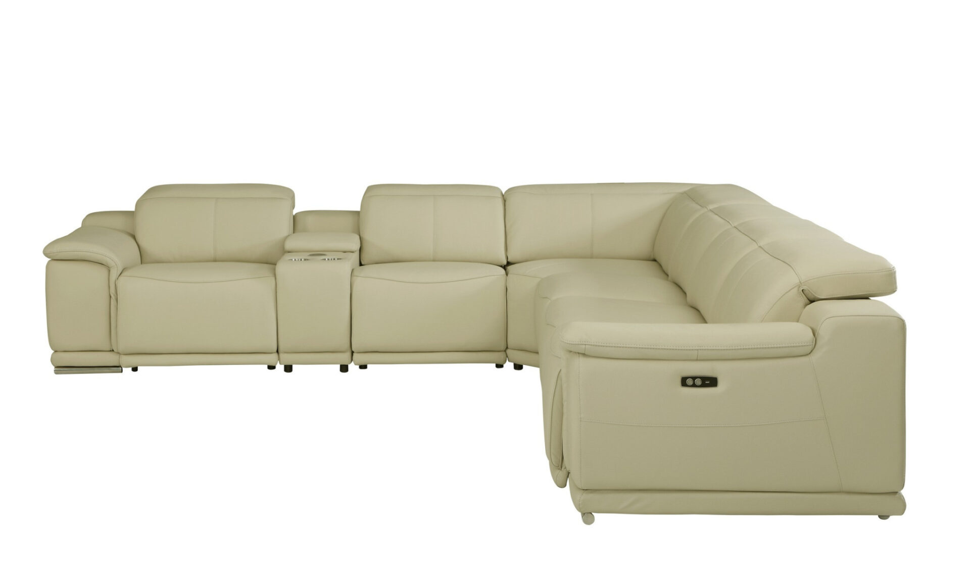 138" Beige Italian Leather Power Reclining U Shaped Sectional (7-Piece) 4 138" Beige Italian Leather Power Reclining U Shaped Sectional (7-Piece) - Image 4
