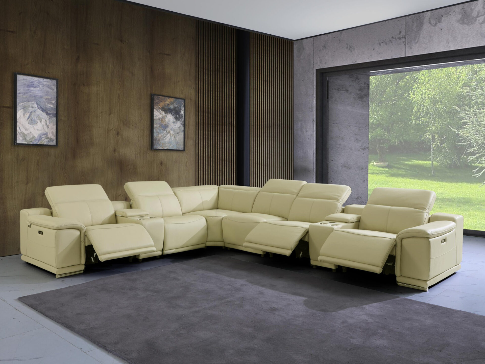 138 Inch Beige Italian Leather Power Reclining U Shaped Sectional 9 138 Inch Beige Italian Leather Power Reclining U Shaped Sectional - Image 9
