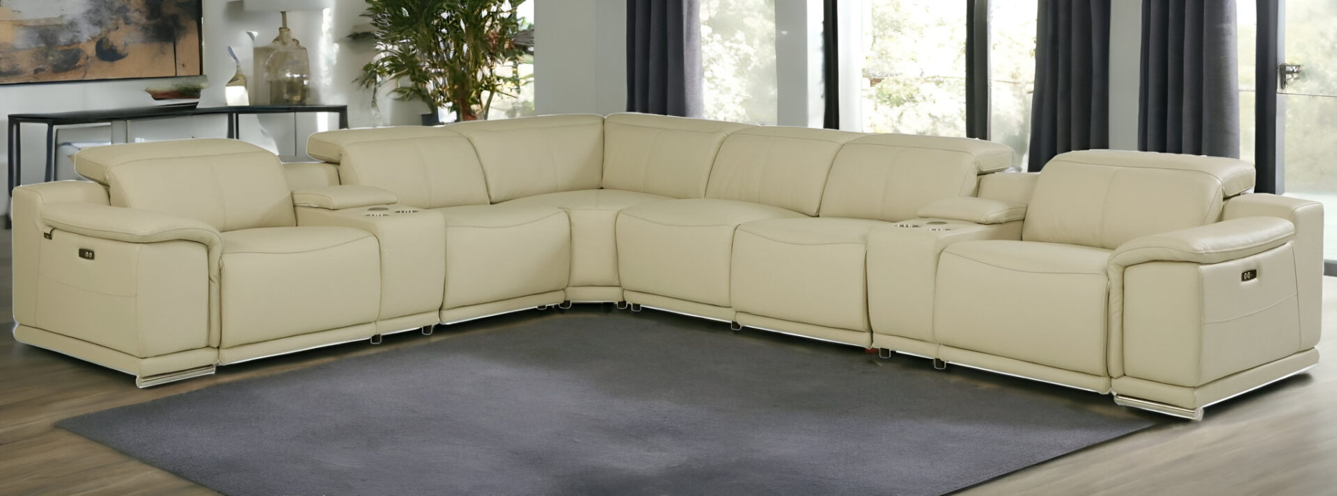 138 Inch Beige Italian Leather Power Reclining U Shaped Sectional 2 138 Inch Beige Italian Leather Power Reclining U Shaped Sectional - Image 2