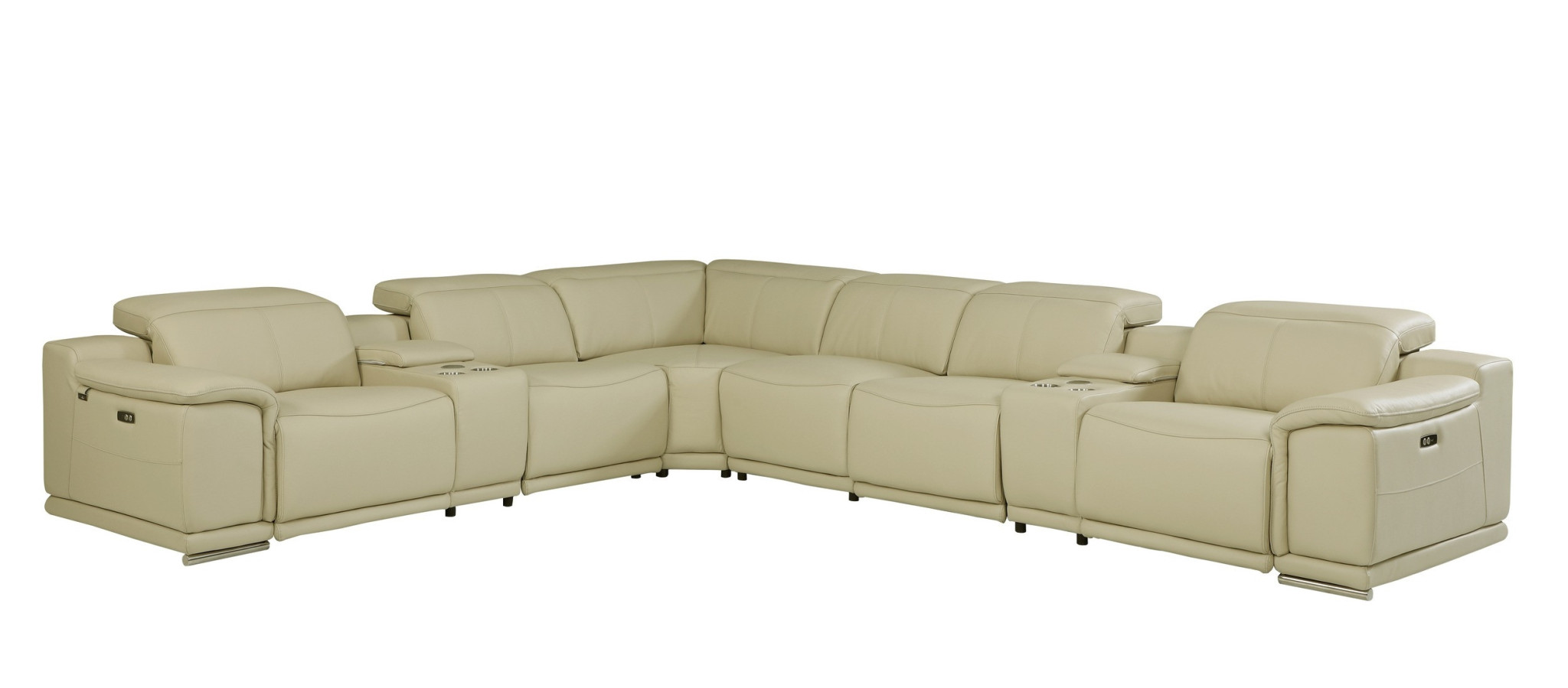 138 Inch Beige Italian Leather Power Reclining U Shaped Sectional 4 138 Inch Beige Italian Leather Power Reclining U Shaped Sectional - Image 4