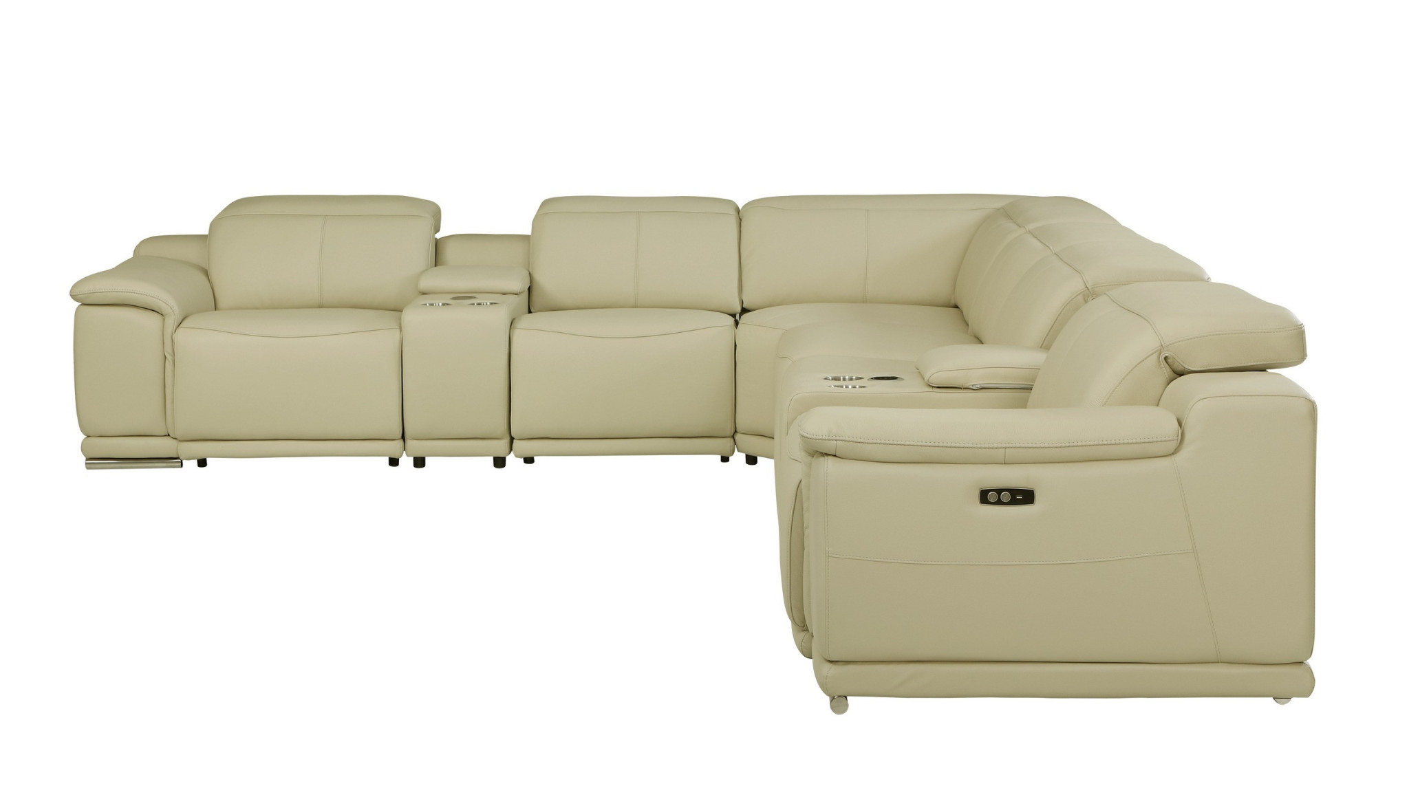 138 Inch Beige Italian Leather Power Reclining U Shaped Sectional 3 138 Inch Beige Italian Leather Power Reclining U Shaped Sectional - Image 3