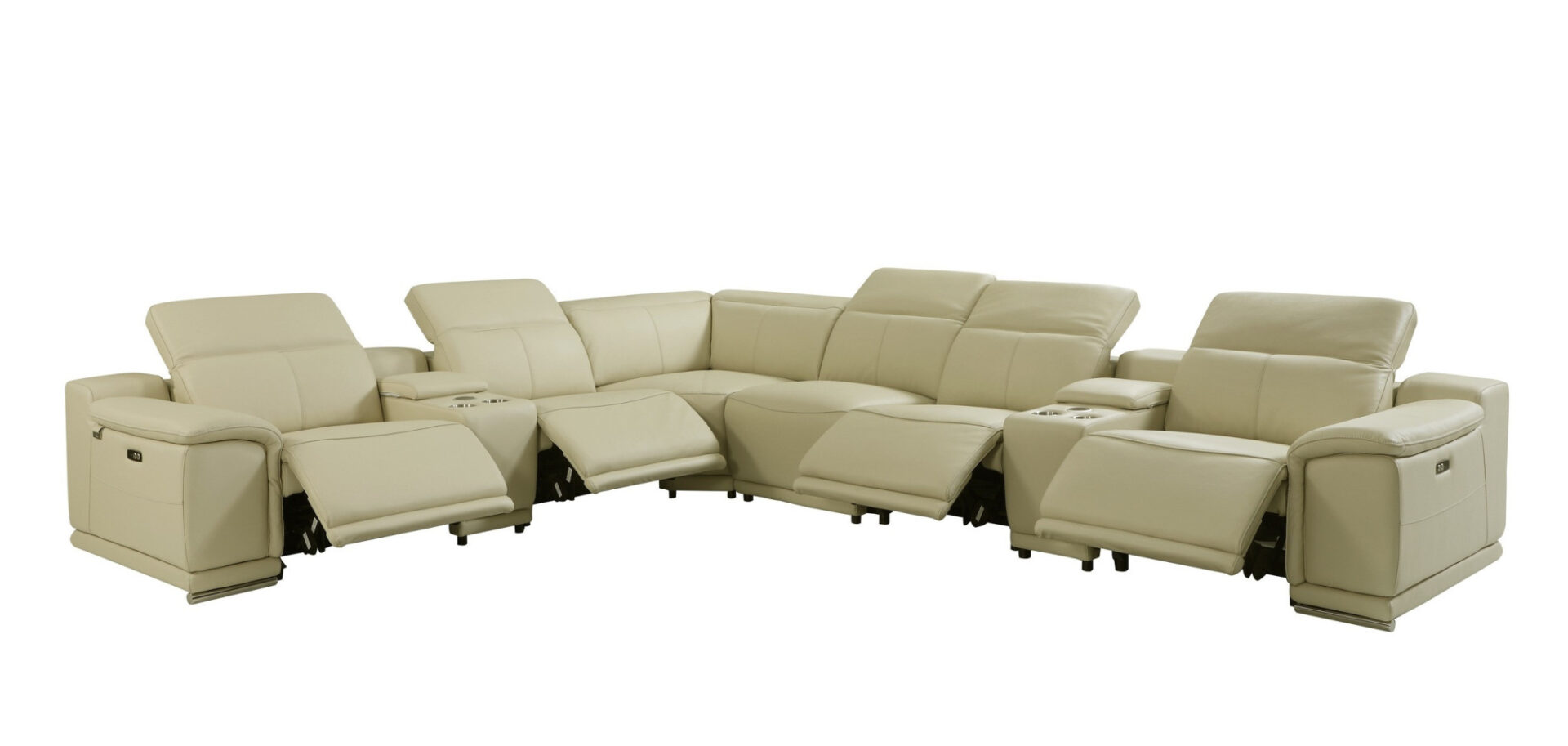 123" Beige Italian Leather U Shaped Power Reclining Sectional 6 123" Beige Italian Leather U Shaped Power Reclining Sectional - Image 6