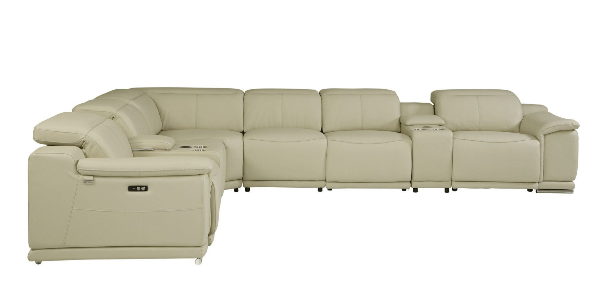 123" Beige Italian Leather U Shaped Power Reclining Sectional 3 123" Beige Italian Leather U Shaped Power Reclining Sectional - Image 3