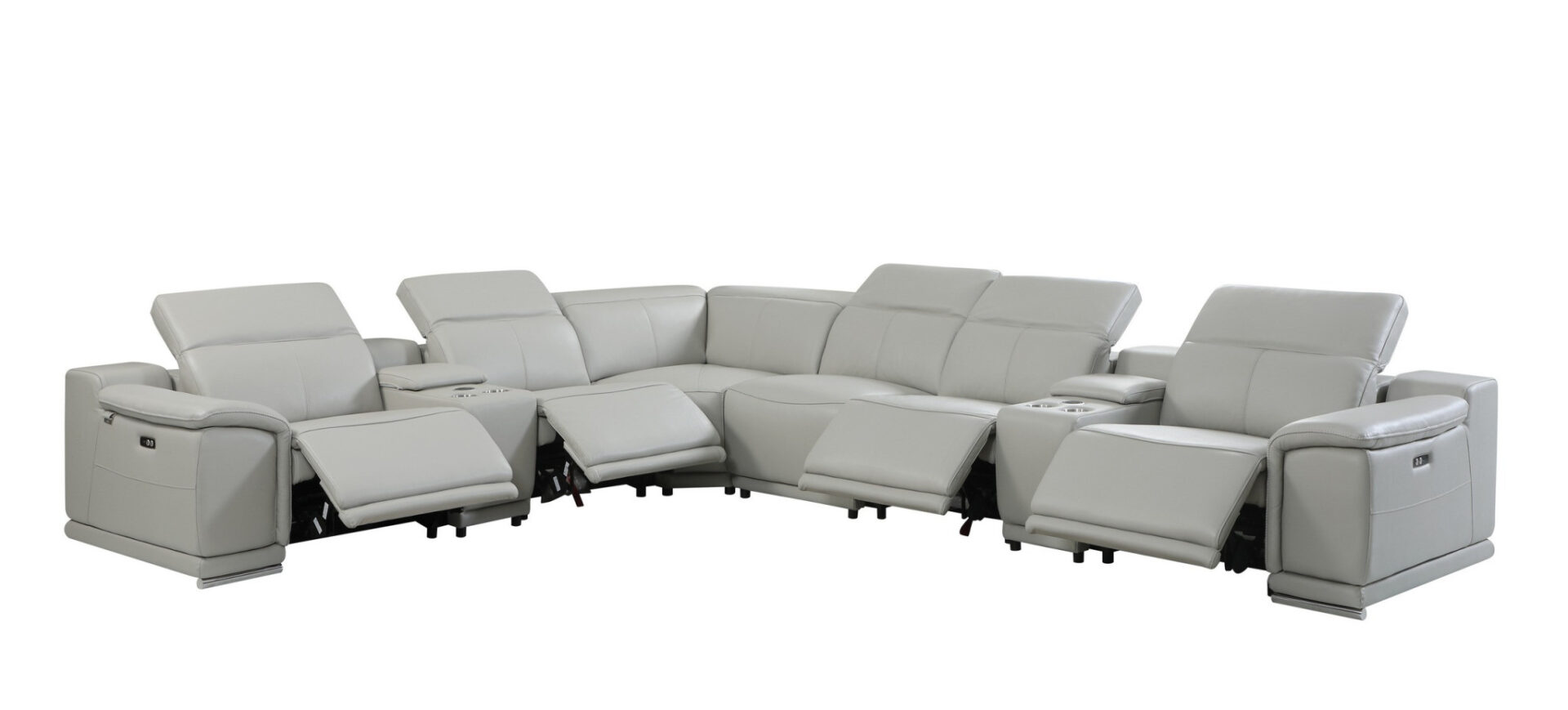 Light Gray Italian Leather Power Reclining U-Shaped Sectional with Console 1 Light Gray Italian Leather Power Reclining U-Shaped Sectional with Console
