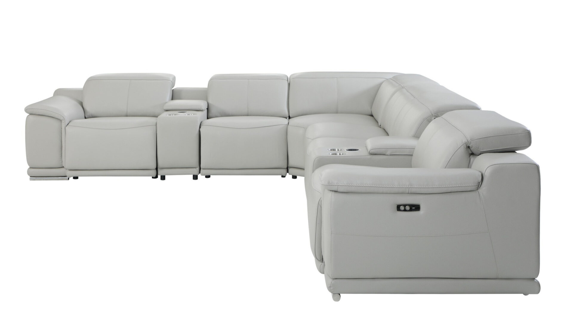 Light Gray Italian Leather Power Reclining U-Shaped Sectional with Console 3 Light Gray Italian Leather Power Reclining U-Shaped Sectional with Console - Image 3