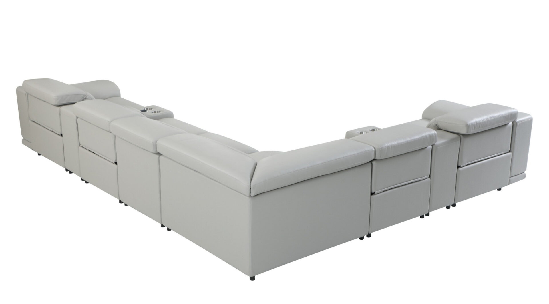 Light Gray Italian Leather Power Reclining U-Shaped Sectional with Console 4 Light Gray Italian Leather Power Reclining U-Shaped Sectional with Console - Image 4
