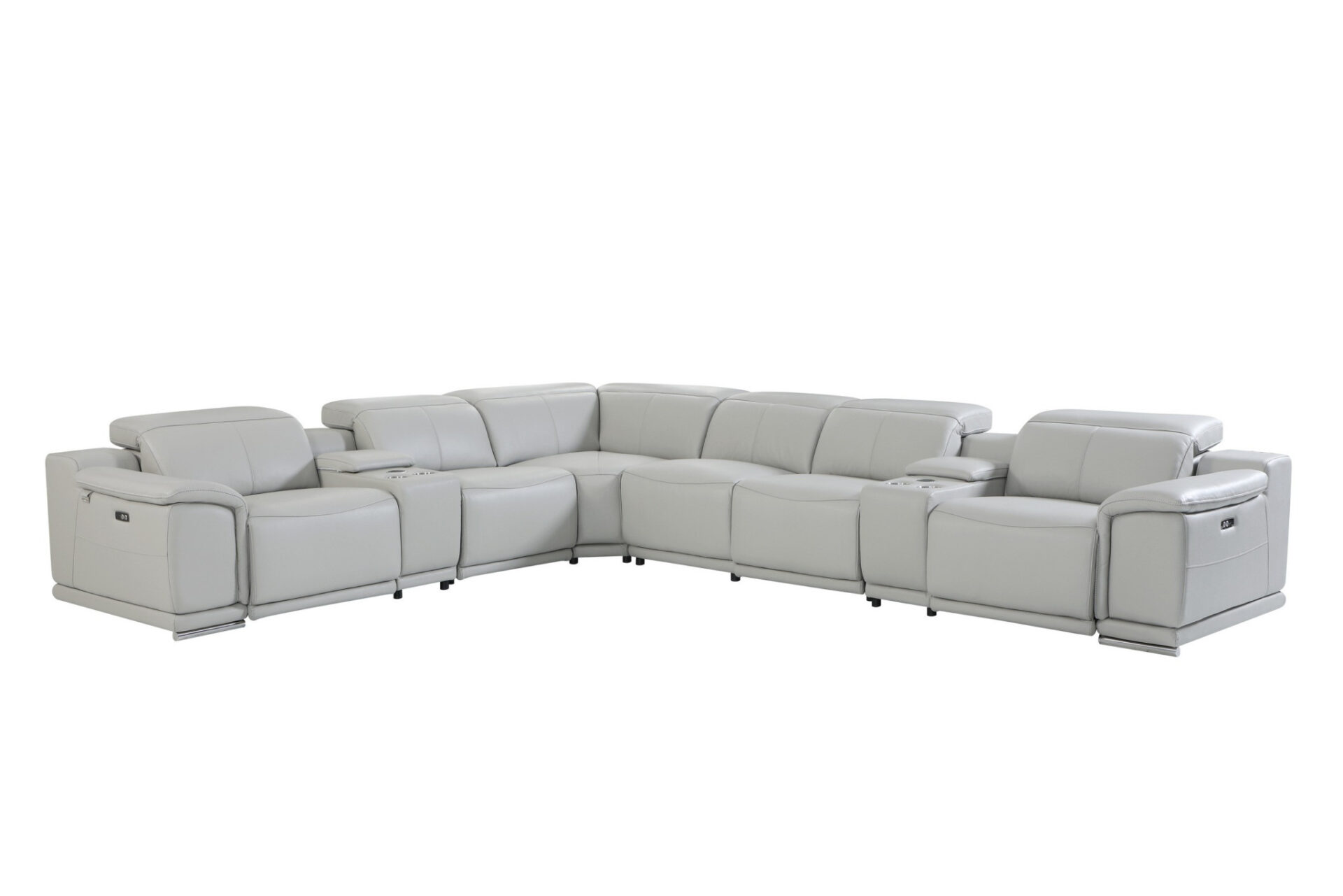 Light Gray Italian Leather Power Reclining U-Shaped Sectional with Console 5 Light Gray Italian Leather Power Reclining U-Shaped Sectional with Console - Image 5