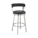30-Inch Black and Silver Swivel Backless Bar Stool With Footrest
