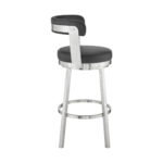 30-Inch Black and Silver Swivel Backless Bar Stool With Footrest