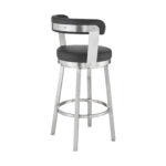 30-Inch Black and Silver Swivel Backless Bar Stool With Footrest
