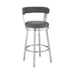 26-Inch Gray and Silver Iron Swivel Backless Bar Stool
