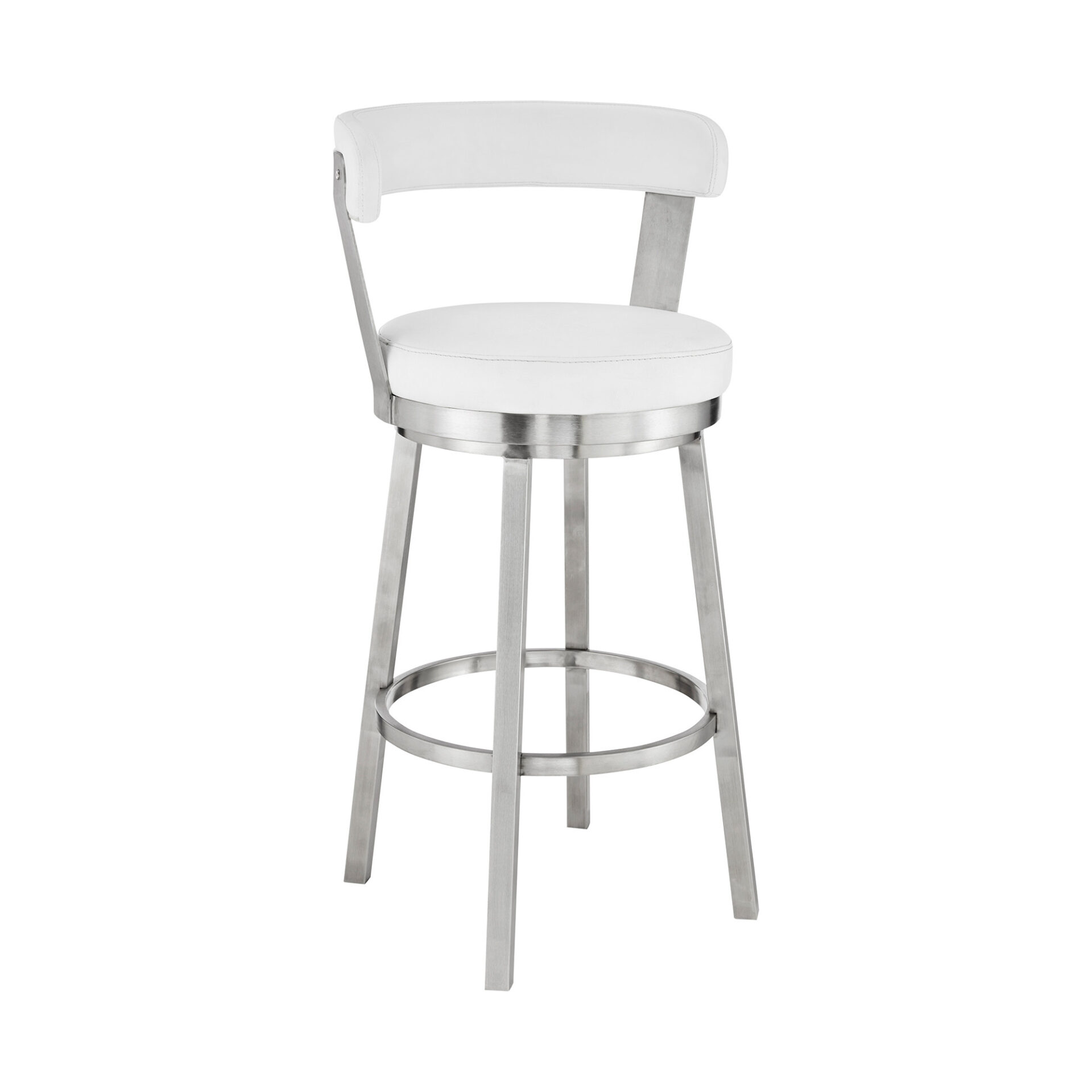 26 Inch White and Silver Swivel Backless Counter Height Bar Stool 1 26 Inch White and Silver Swivel Backless Counter Height Bar Stool