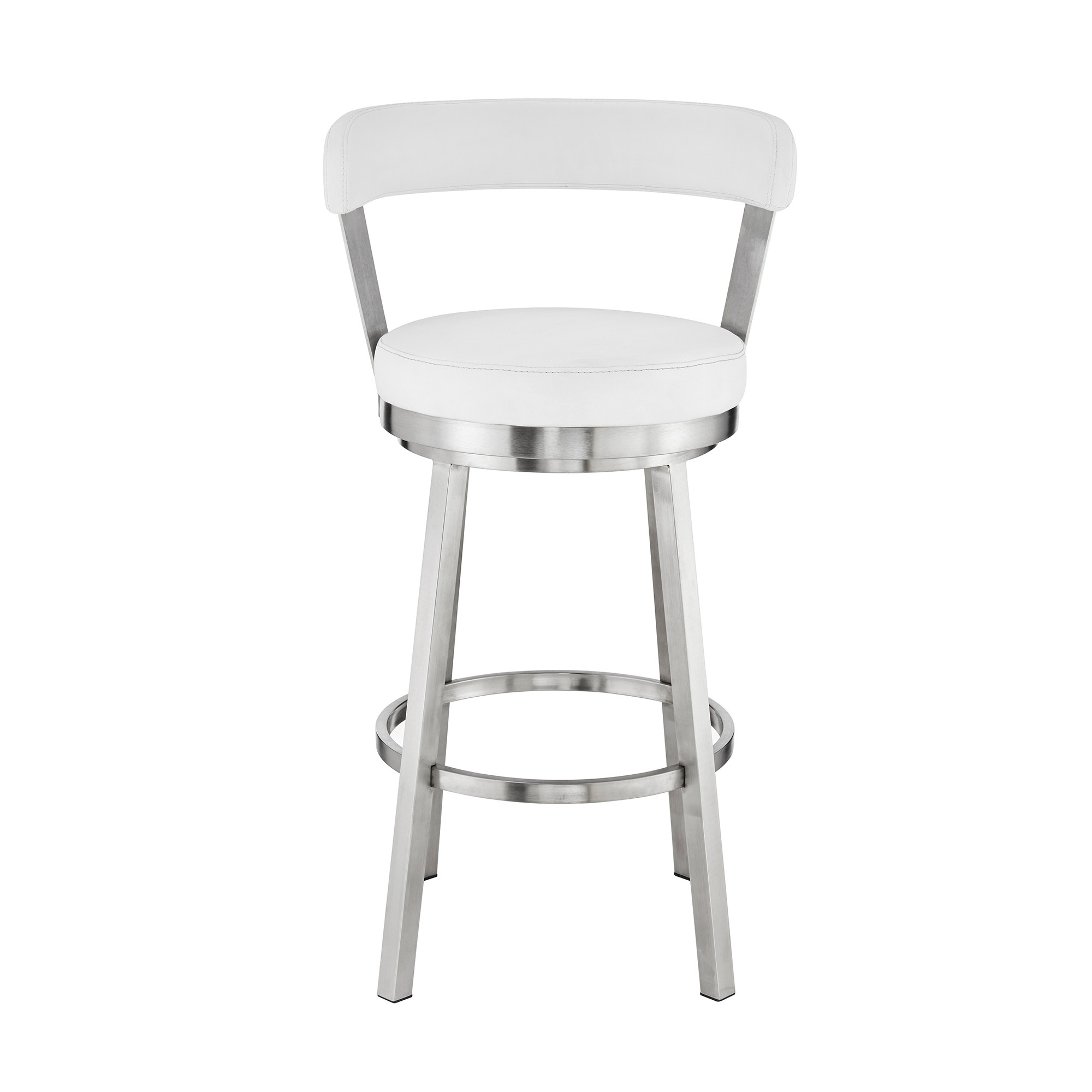 26 Inch White and Silver Swivel Backless Counter Height Bar Stool 2 26 Inch White and Silver Swivel Backless Counter Height Bar Stool - Image 2