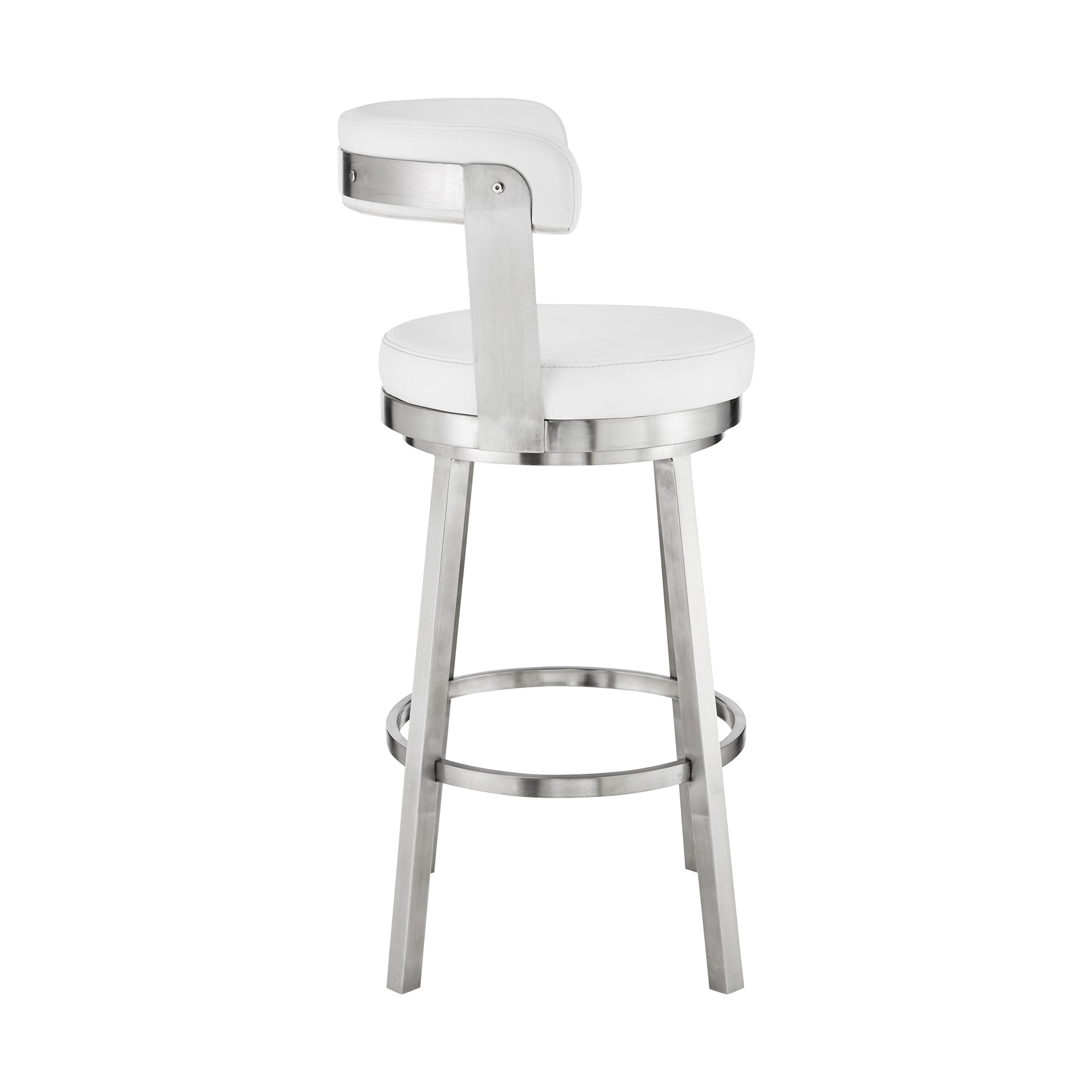 26 Inch White and Silver Swivel Backless Counter Height Bar Stool 3 26 Inch White and Silver Swivel Backless Counter Height Bar Stool - Image 3