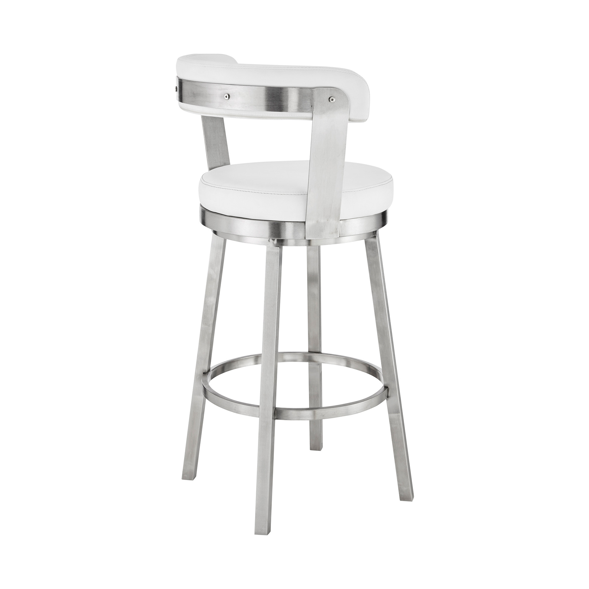 26 Inch White and Silver Swivel Backless Counter Height Bar Stool 4 26 Inch White and Silver Swivel Backless Counter Height Bar Stool - Image 4