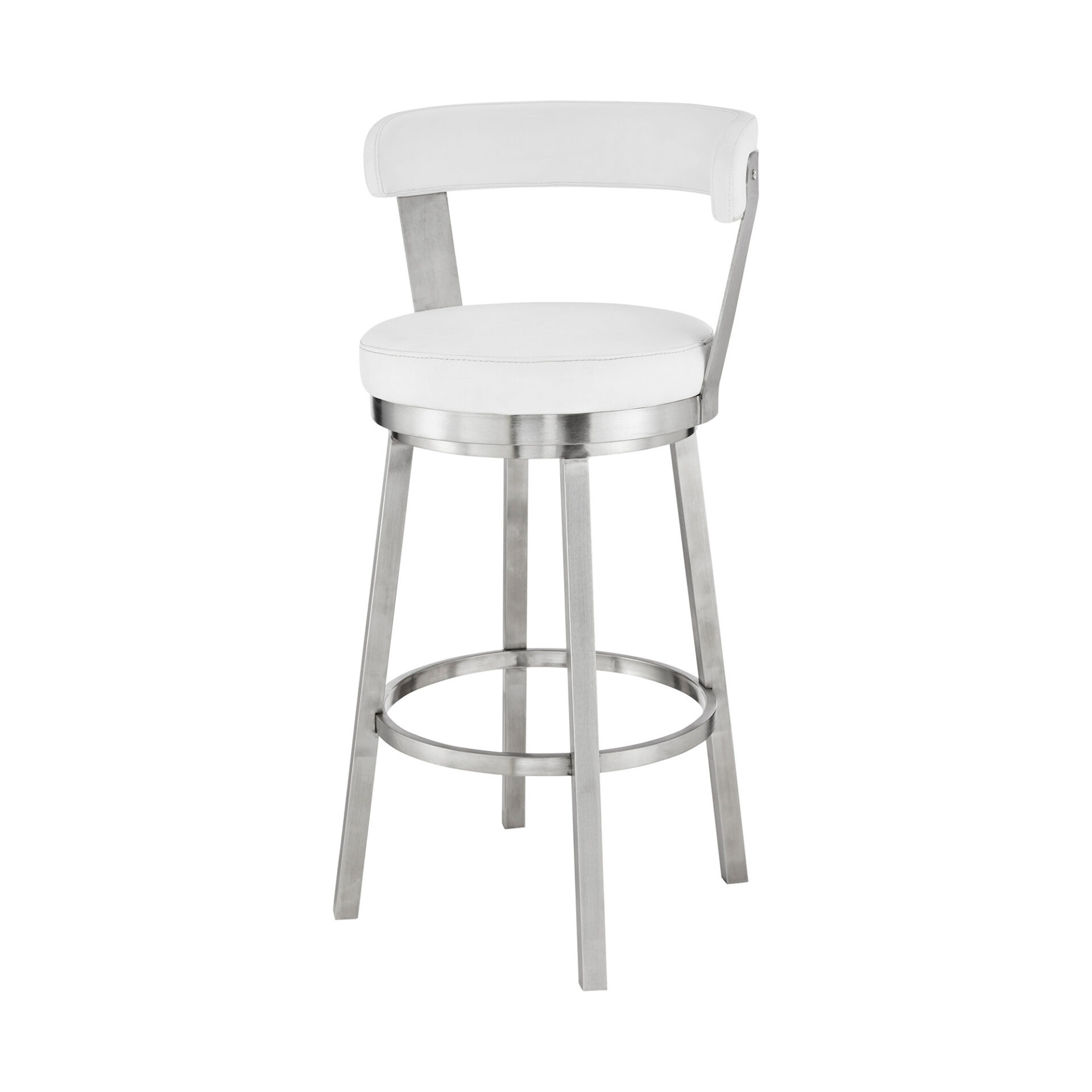 26 Inch White and Silver Swivel Backless Counter Height Bar Stool 6 26 Inch White and Silver Swivel Backless Counter Height Bar Stool - Image 6