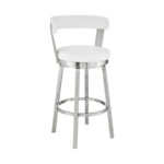 30" White and Silver Swivel Backless Bar Height Bar Stool