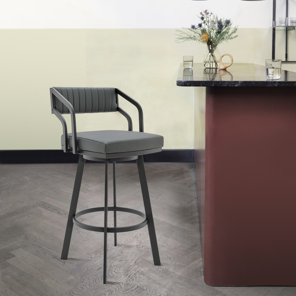 26 Inch Gray and Black Iron Swivel Bar Stool With Footrest 9 26 Inch Gray and Black Iron Swivel Bar Stool With Footrest - Image 9