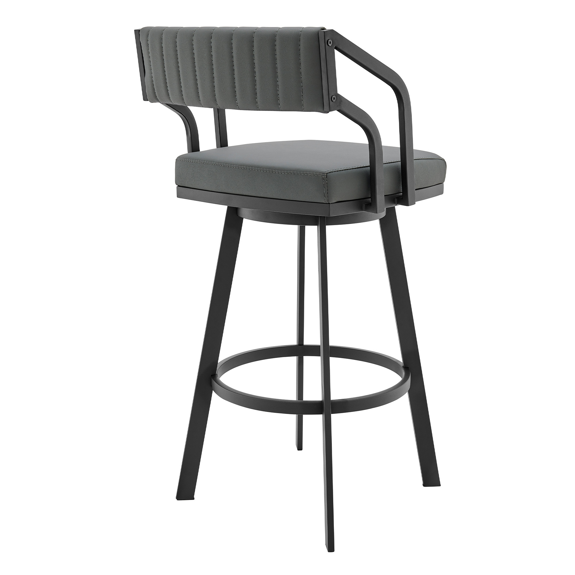 26 Inch Gray and Black Iron Swivel Bar Stool With Footrest 3 26 Inch Gray and Black Iron Swivel Bar Stool With Footrest - Image 3