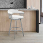 25 Inch White and Silver Swivel Backless Counter Height Bar Stool 17 25 Inch White and Silver Swivel Backless Counter Height Bar Stool
