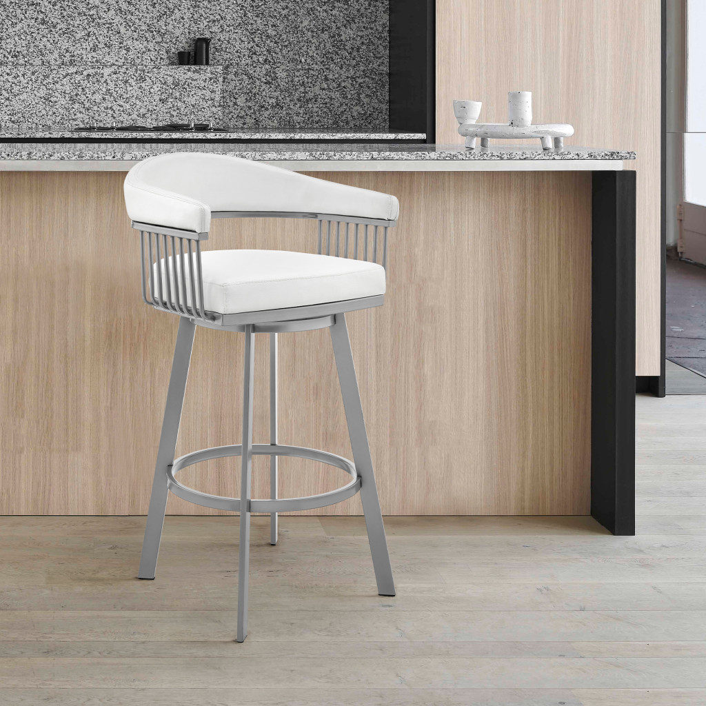 25 Inch White and Silver Swivel Backless Counter Height Bar Stool 8 25 Inch White and Silver Swivel Backless Counter Height Bar Stool - Image 8