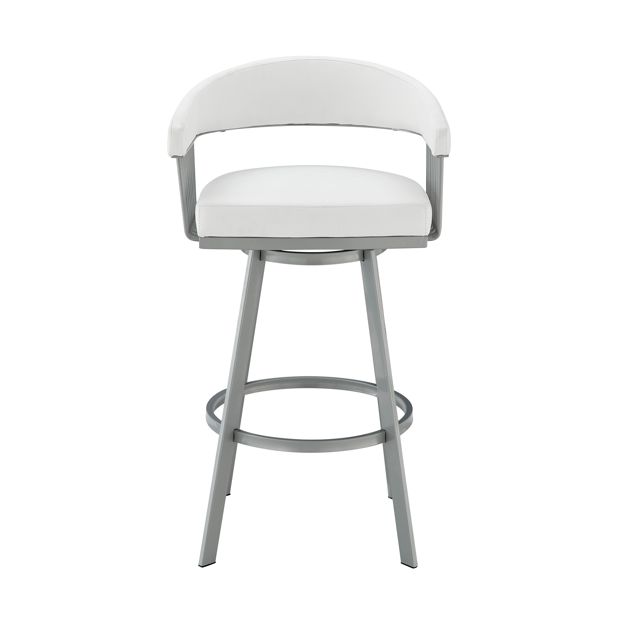 25 Inch White and Silver Swivel Backless Counter Height Bar Stool 2 25 Inch White and Silver Swivel Backless Counter Height Bar Stool - Image 2