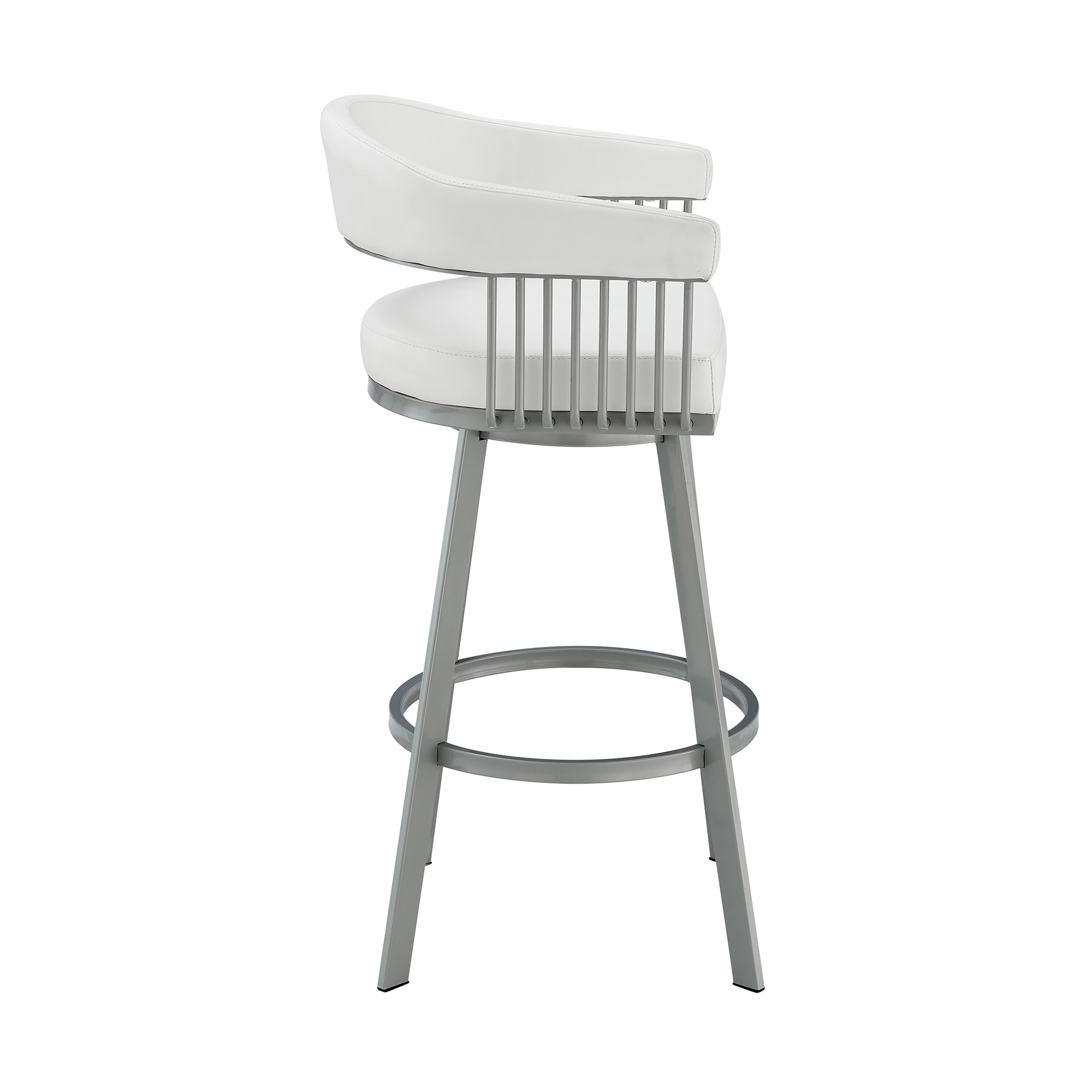 25 Inch White and Silver Swivel Backless Counter Height Bar Stool 3 25 Inch White and Silver Swivel Backless Counter Height Bar Stool - Image 3