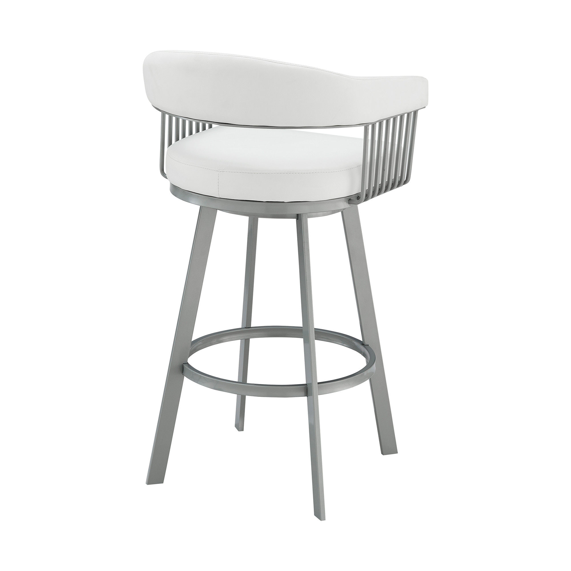25 Inch White and Silver Swivel Backless Counter Height Bar Stool 4 25 Inch White and Silver Swivel Backless Counter Height Bar Stool - Image 4