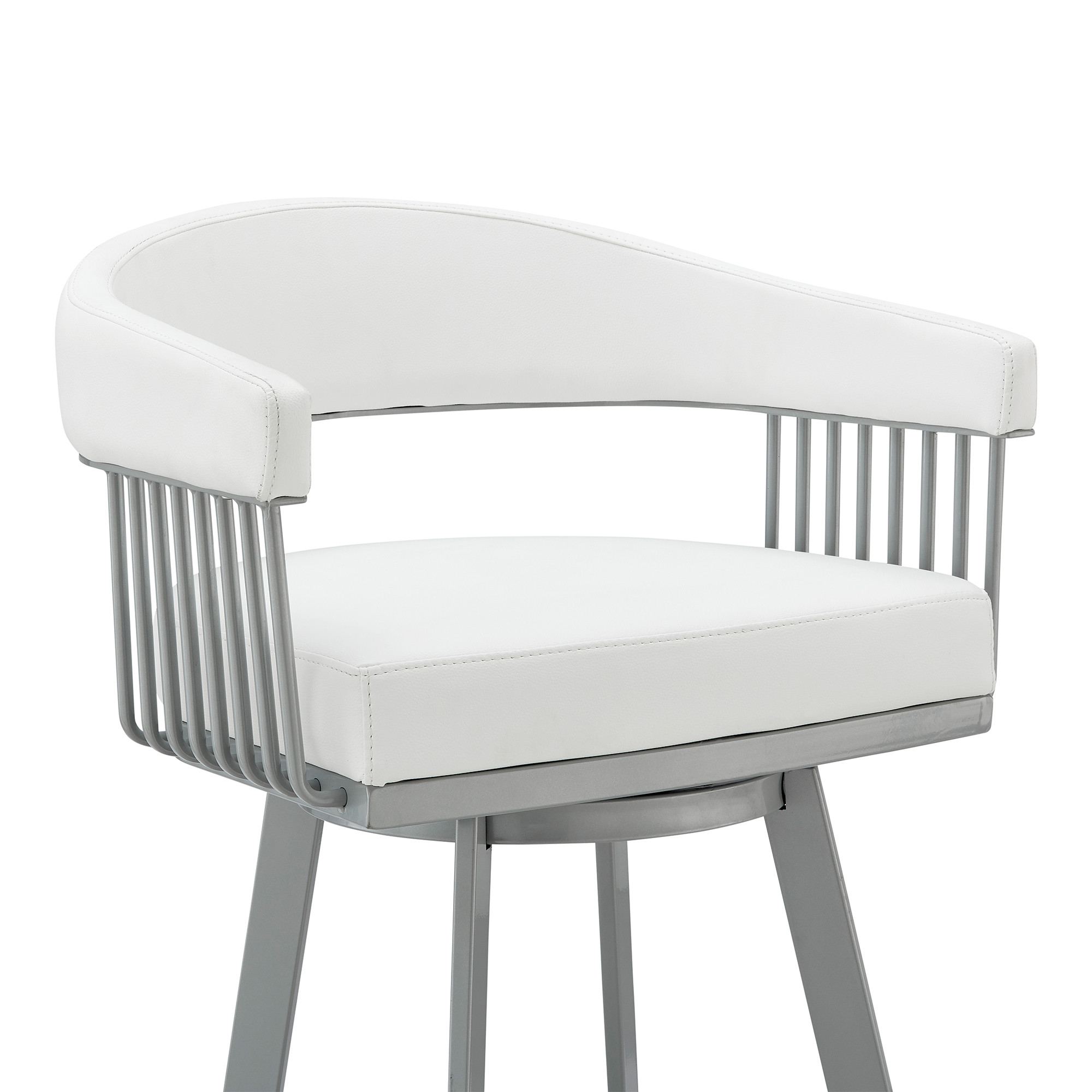 25 Inch White and Silver Swivel Backless Counter Height Bar Stool 6 25 Inch White and Silver Swivel Backless Counter Height Bar Stool - Image 6