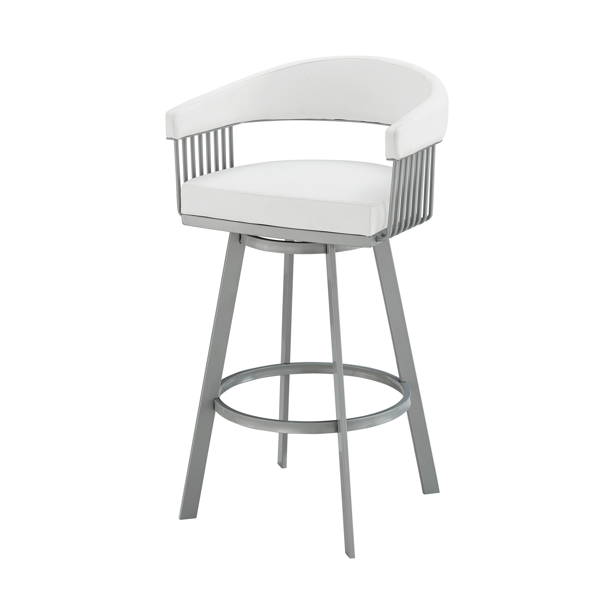 25 Inch White and Silver Swivel Backless Counter Height Bar Stool 7 25 Inch White and Silver Swivel Backless Counter Height Bar Stool - Image 7