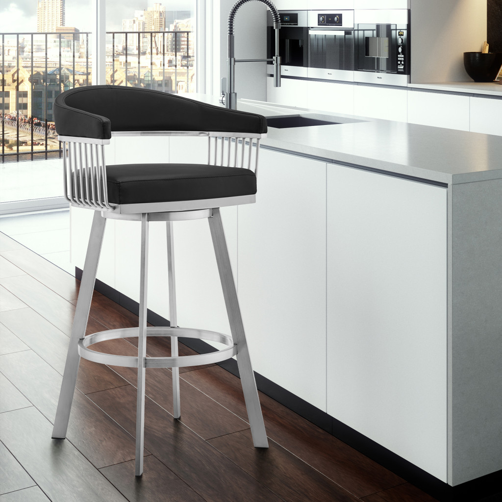 29-Inch Black and Silver Swivel Backless Bar Stool with Footrest 9 29-Inch Black and Silver Swivel Backless Bar Stool with Footrest - Image 9